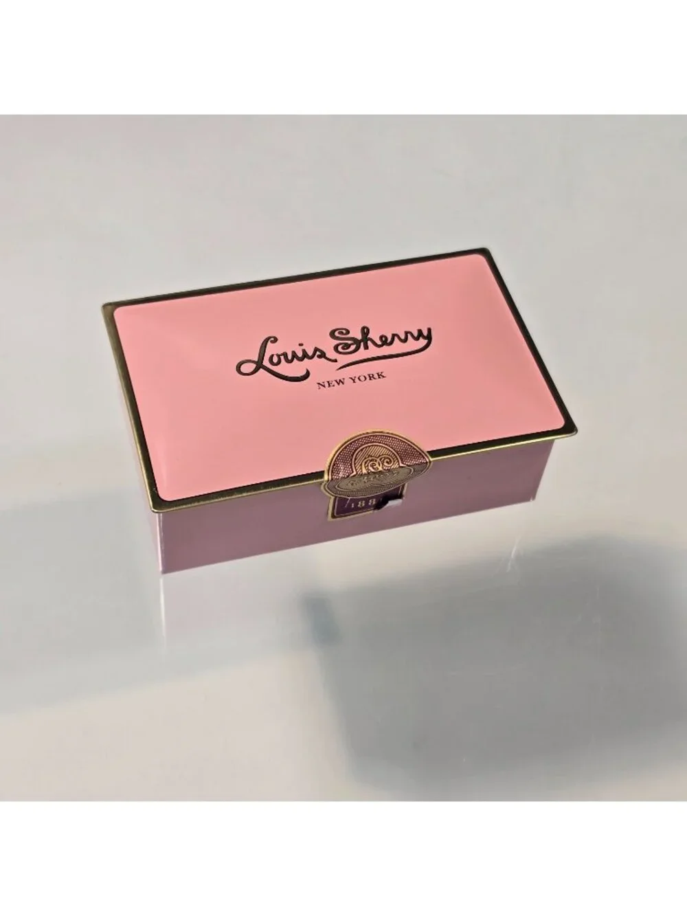 Louis Sherry NYC EMPTY Chocolate Tin Box Camellia Pink 3.5 x 2.25 inch